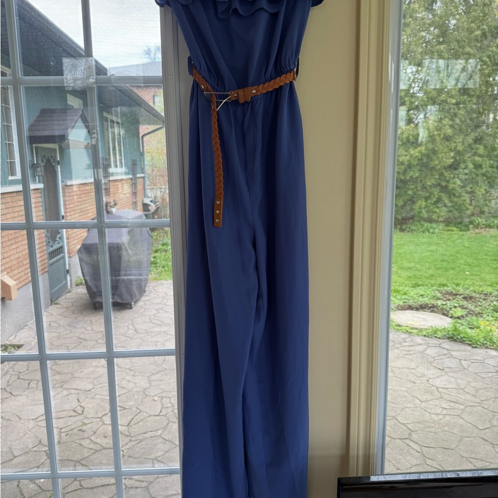 Alice Moon Blue Jumpsuit with Tan Belt